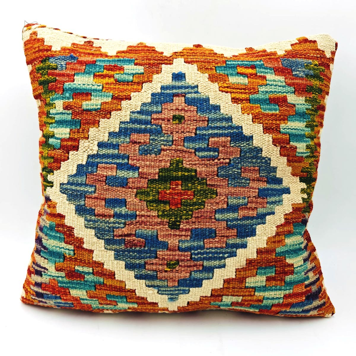Funda Cojín Kilim Tradicional de Afganistán: Hecho a Mano y Teñido Naturalmente