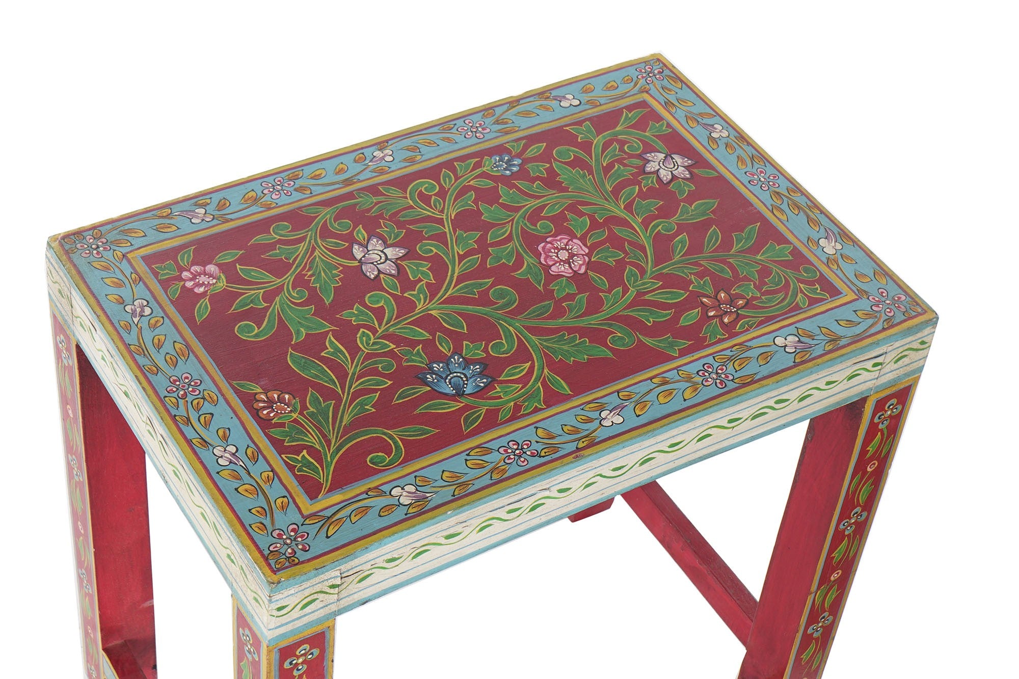 Set de 2 Mesitas Auxiliares de Madera de Mango Pintadas a Mano con Motivos Florales