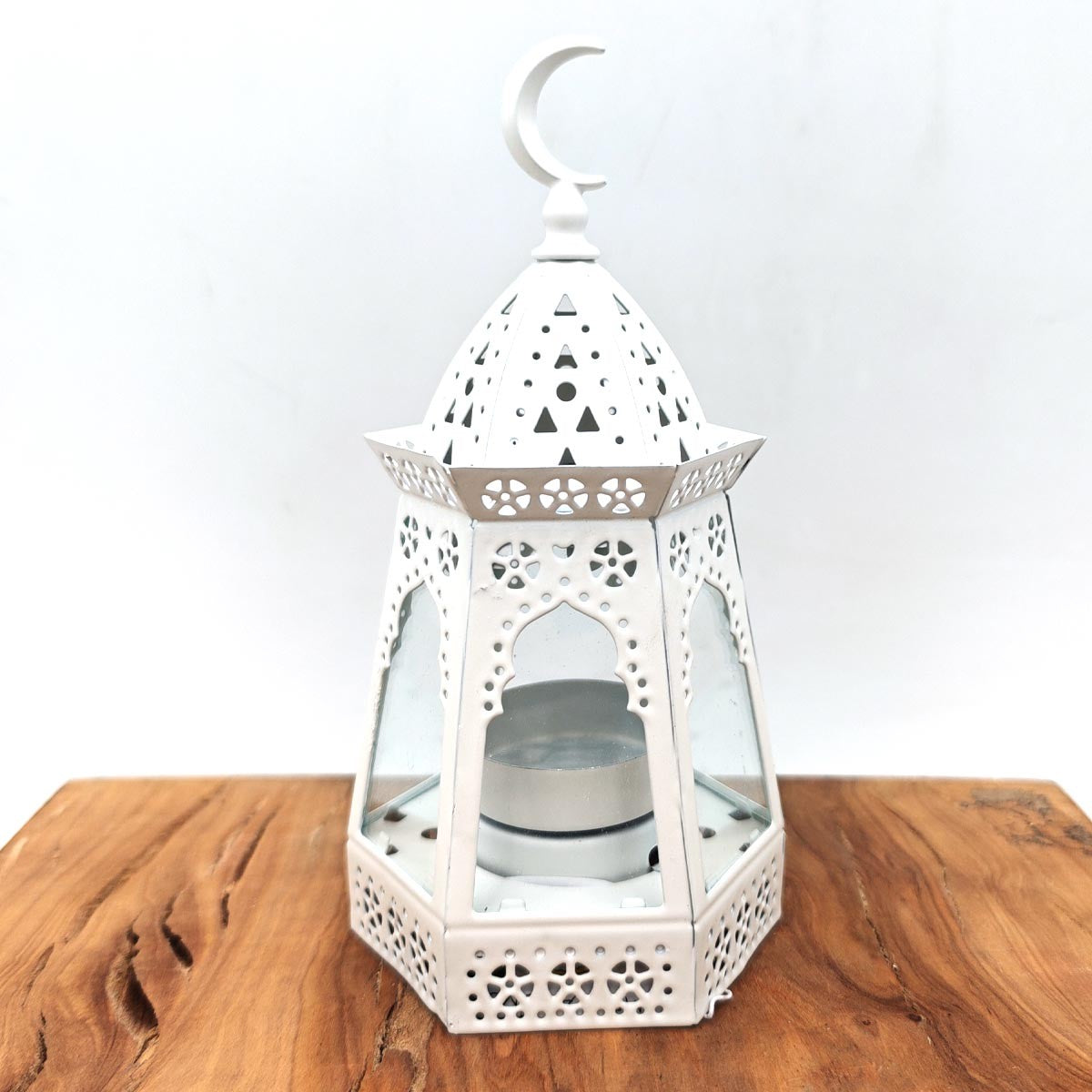 Farolillo Árabe Calado - Blanco - Vela - 17 cm x 9 cm - Modelo 043