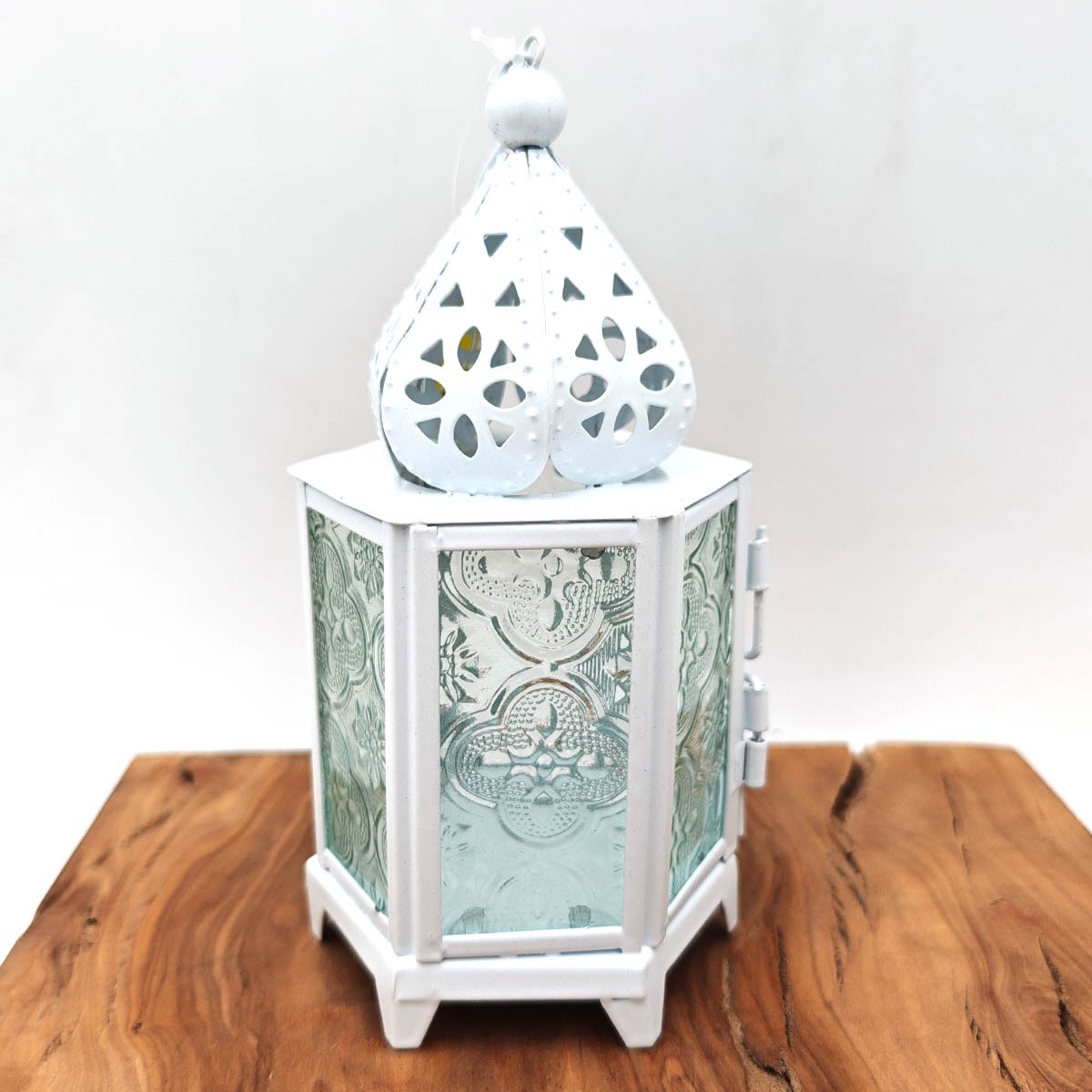 Farolillo Árabe Calado - Blanco - Vela - 18 cm x 9 cm - Modelo 953