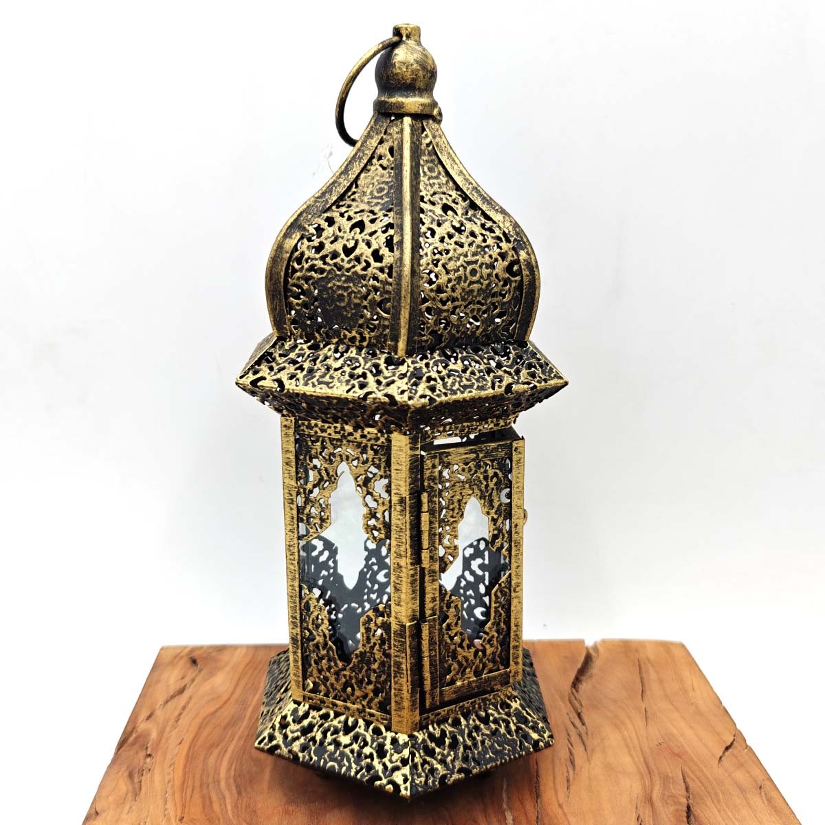 Farol Árabe Calado - Dorado Envejecido - 26 cm x 12 cm - Modelo 036