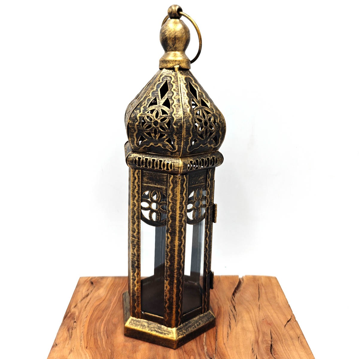Farol Árabe Calado - Dorado Envejecido - 31 cm x 10,5 cm - Modelo 038