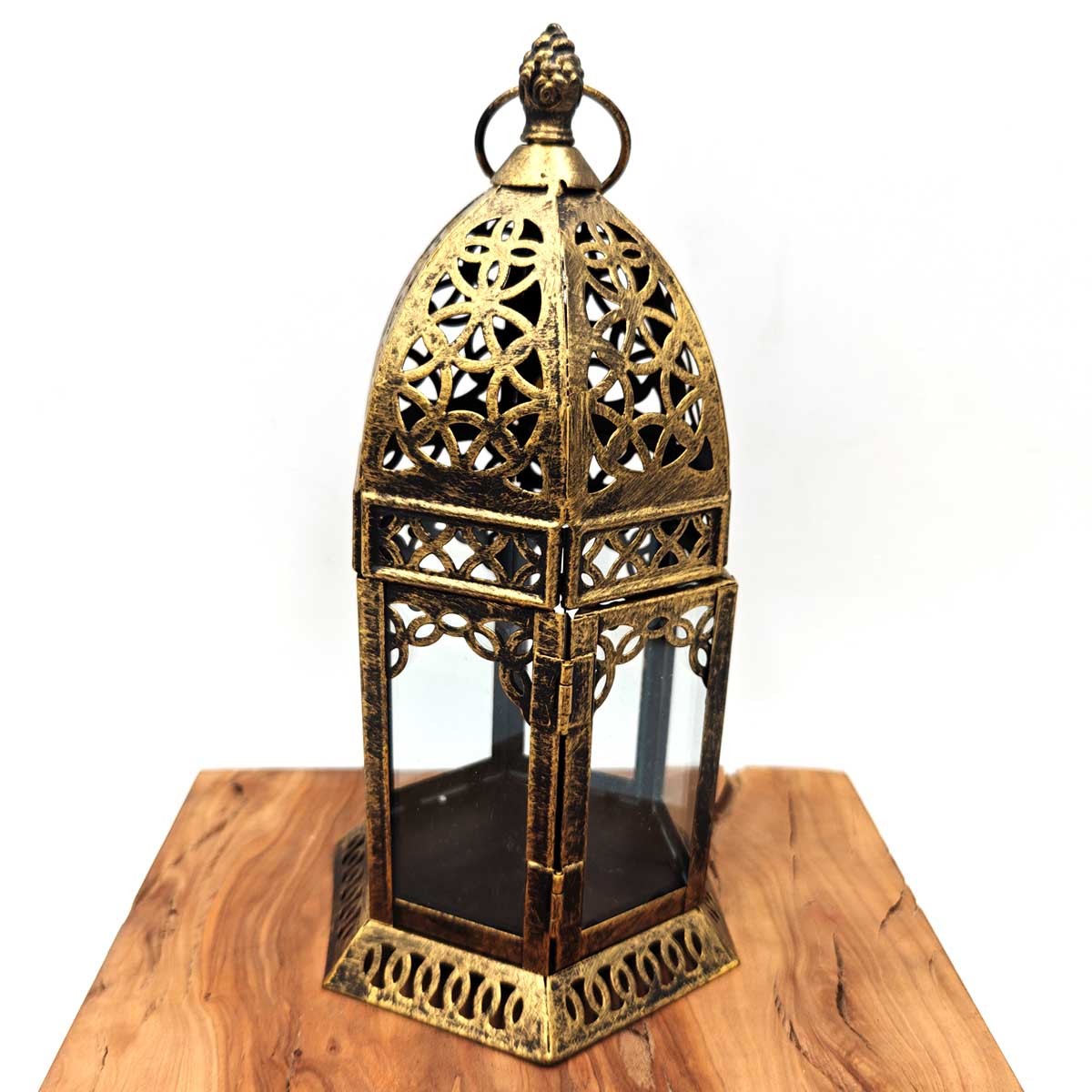 Farolillo Árabe Calado - Dorado Envejecido - 25 cm x 13,5 cm - Modelo 041