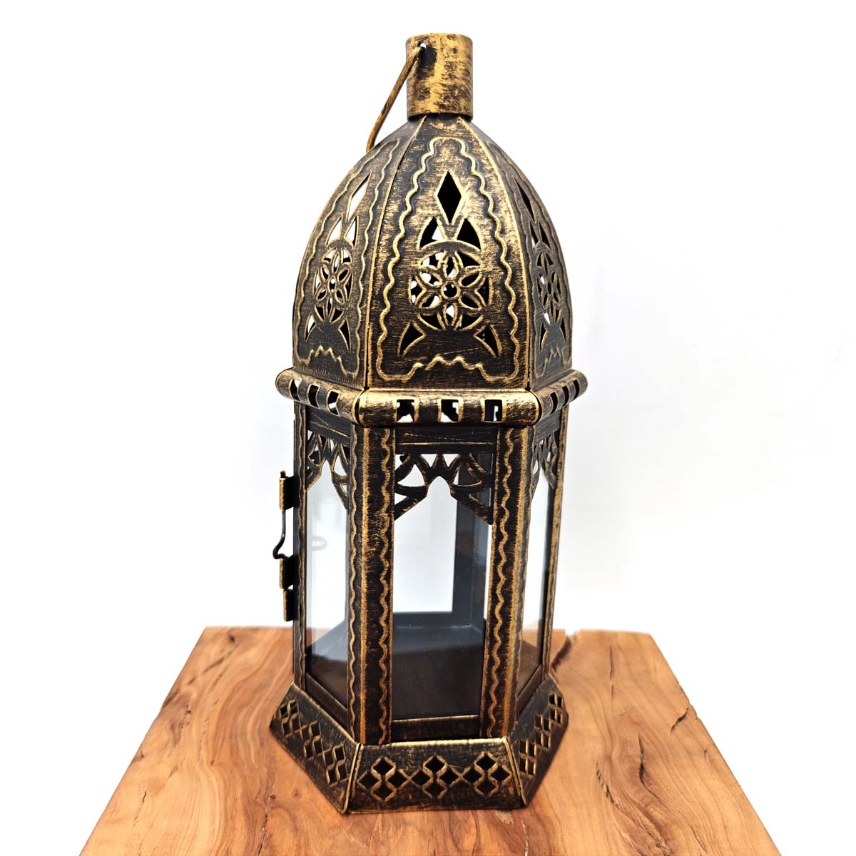 Farolillo Árabe Calado - Dorado Envejecido - 28 cm x 13 cm - Modelo 037