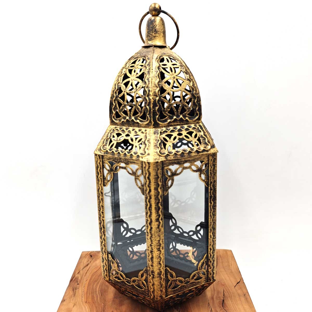 Farolillo Árabe Calado - Dorado Envejecido - 35 cm x 16 cm - Modelo 040
