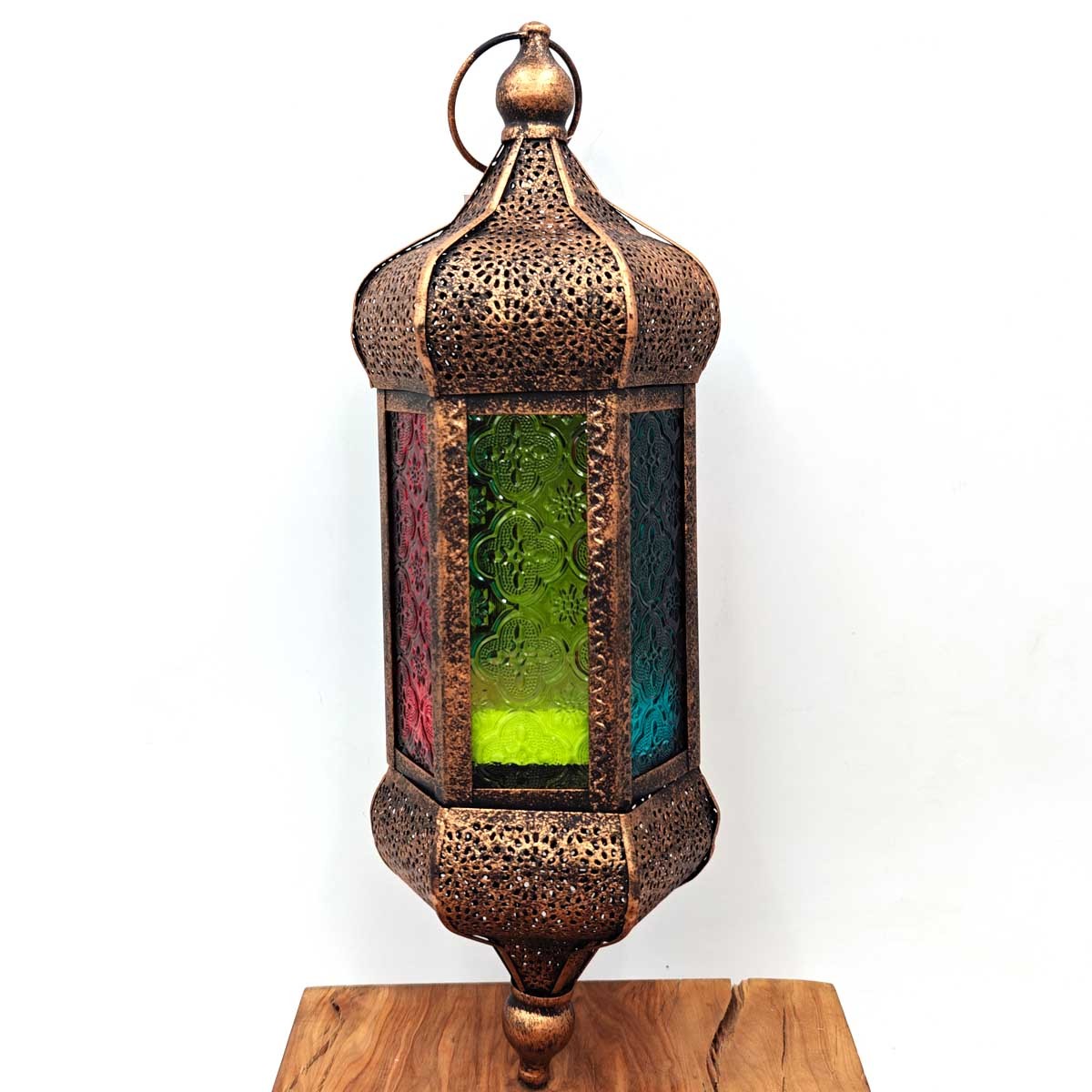 Lámpara Árabe Calada para colgar - Cobre envejecido - 42 cm x 15 cm - Modelo 983