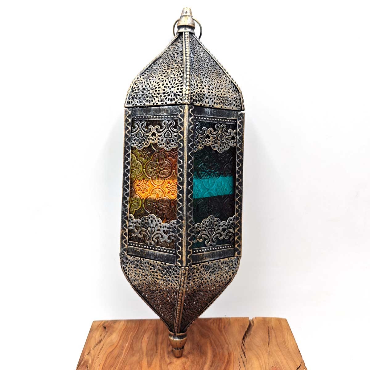 Lámpara Farol Árabe Calado - Dorado Envejecido - 39 cm x 13 cm - Modelo 973