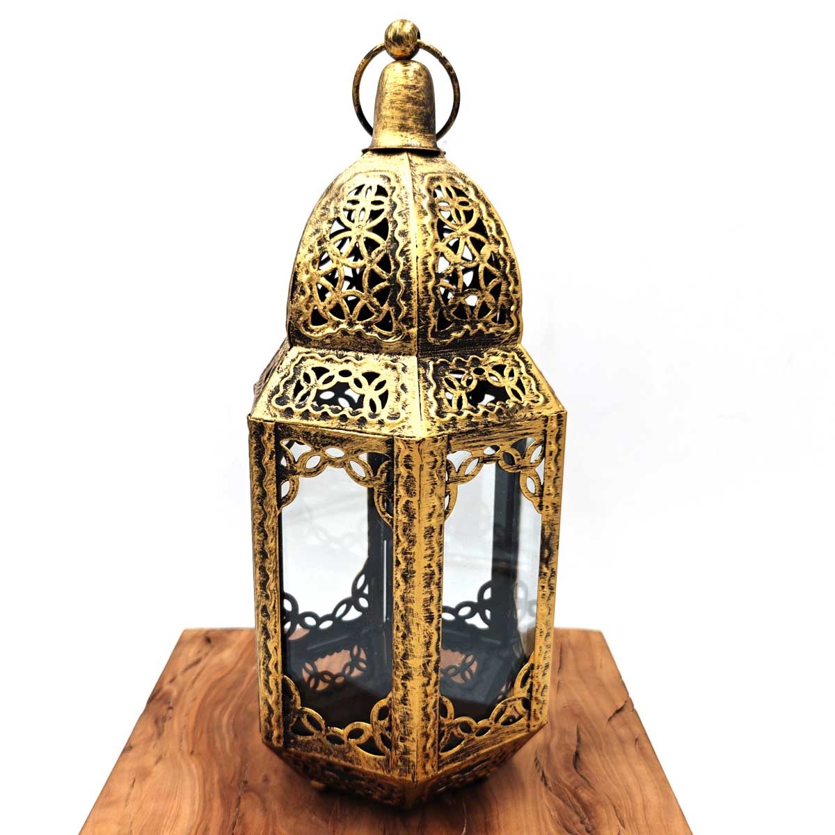 Farol Árabe Calado - Dorado Envejecido - 30 cm x 15 cm - Modelo 039