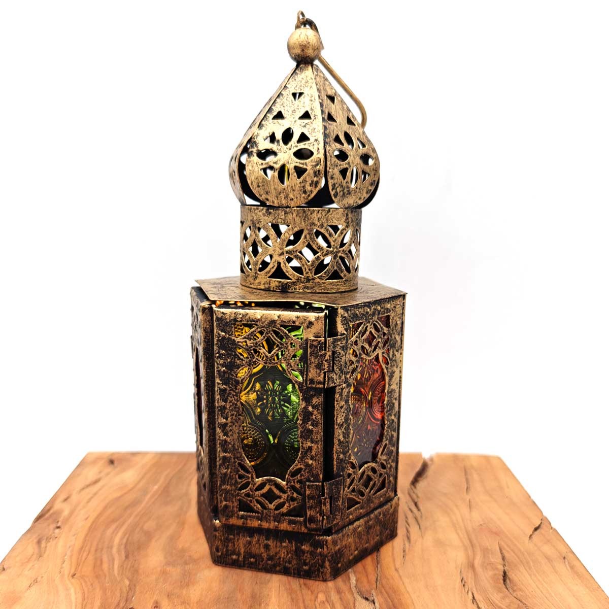 Farolillo Árabe Calado - Dorado Envejecido-23 cm x 8,5 cm - Modelo 933