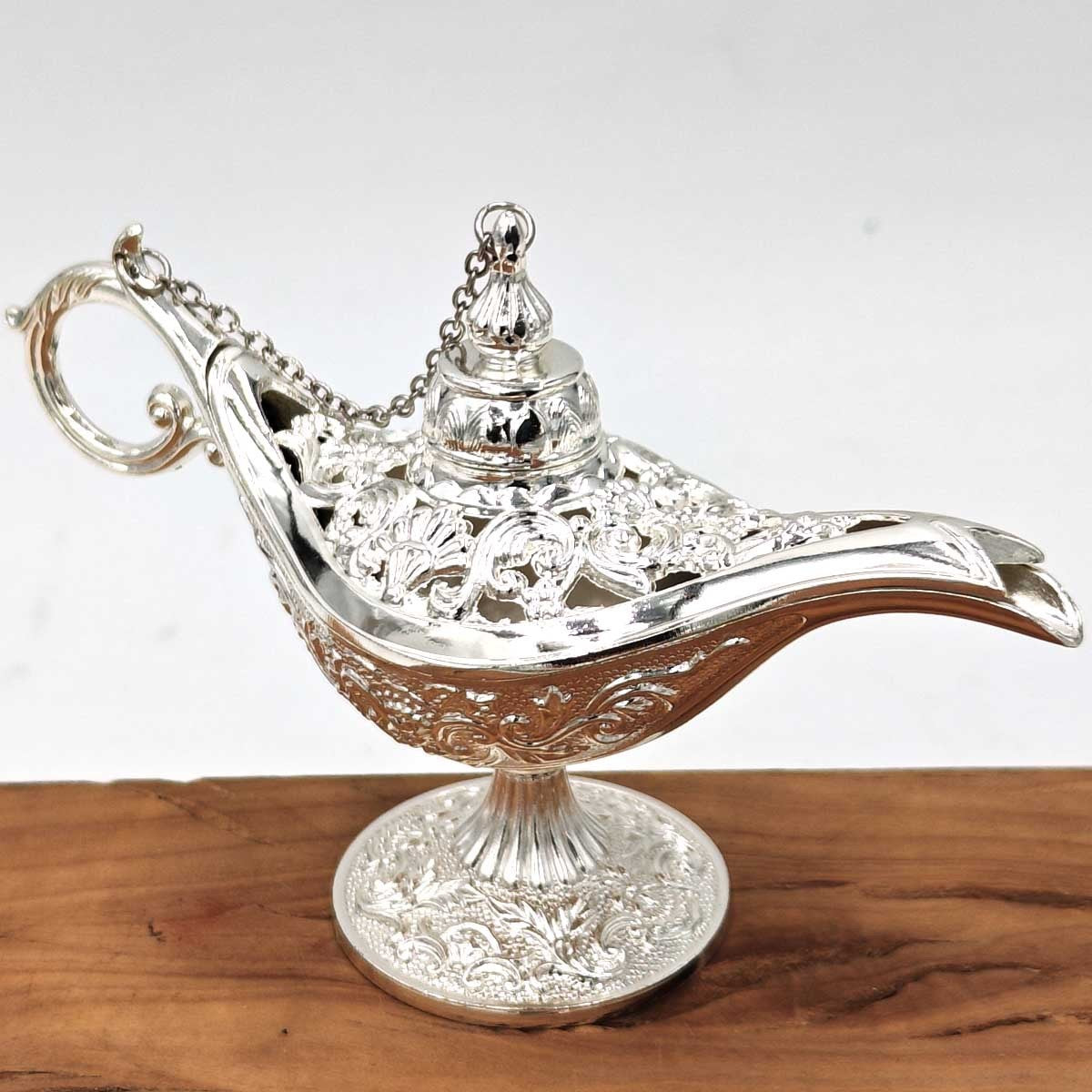Lámpara Vintage Aladino Plateado - Metal Inoxidable - Modelo Farha 2 - 3 Tamaños
