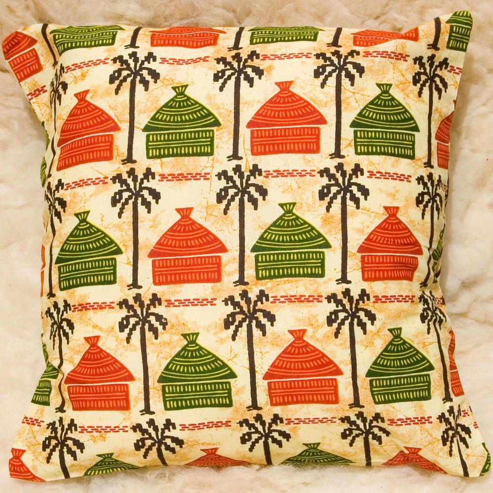 Cojín Africano Etnico- Tela 100% Algodón -Diseño Casas Amarillas