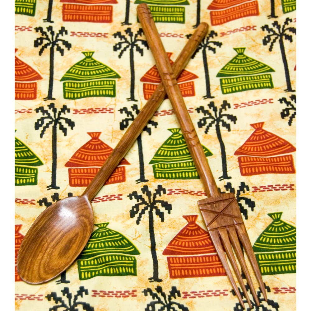 Cubiertos Africanos Artesanos - Grabados - Madera Teka - Mod 1