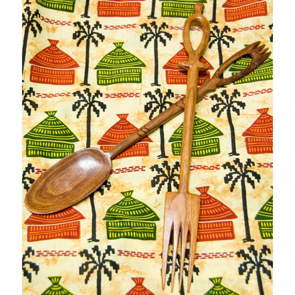 Cubiertos Africanos Artesanos - Grabados - Madera Teka - Mod 2