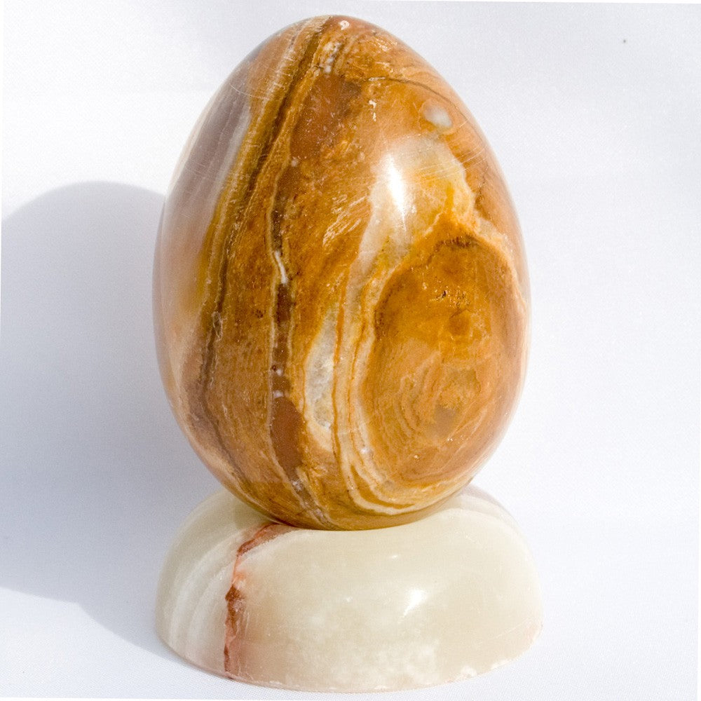 Huevo de Onix Pulido - Mineral Natural - Tacto Agradable - Peana