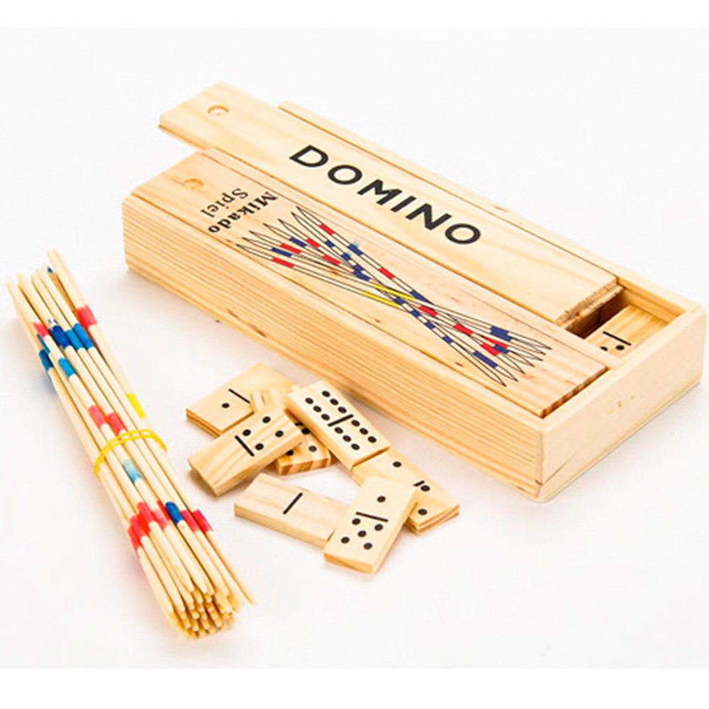 Set Mikado y Domino Madera  - 20 cm - Caja Transporte