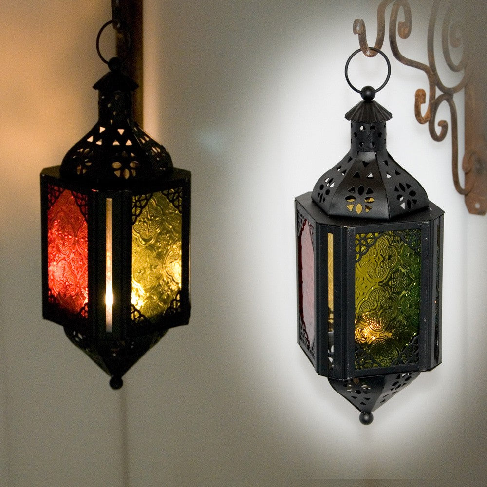 Farol Vela Cuadrado Colgar -  Calado Arabe - Multicolor