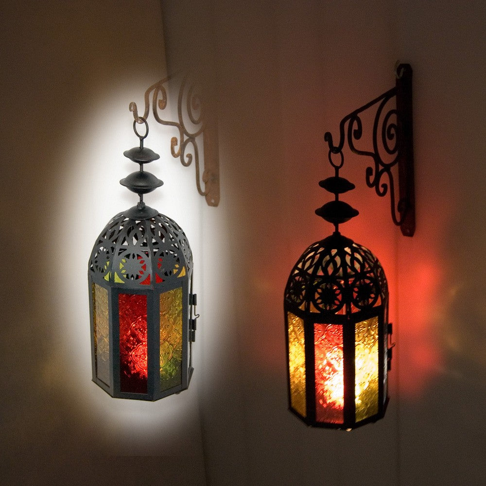Farol Vela Octogonal  Decorada -  Calado Arabe - Multicolor