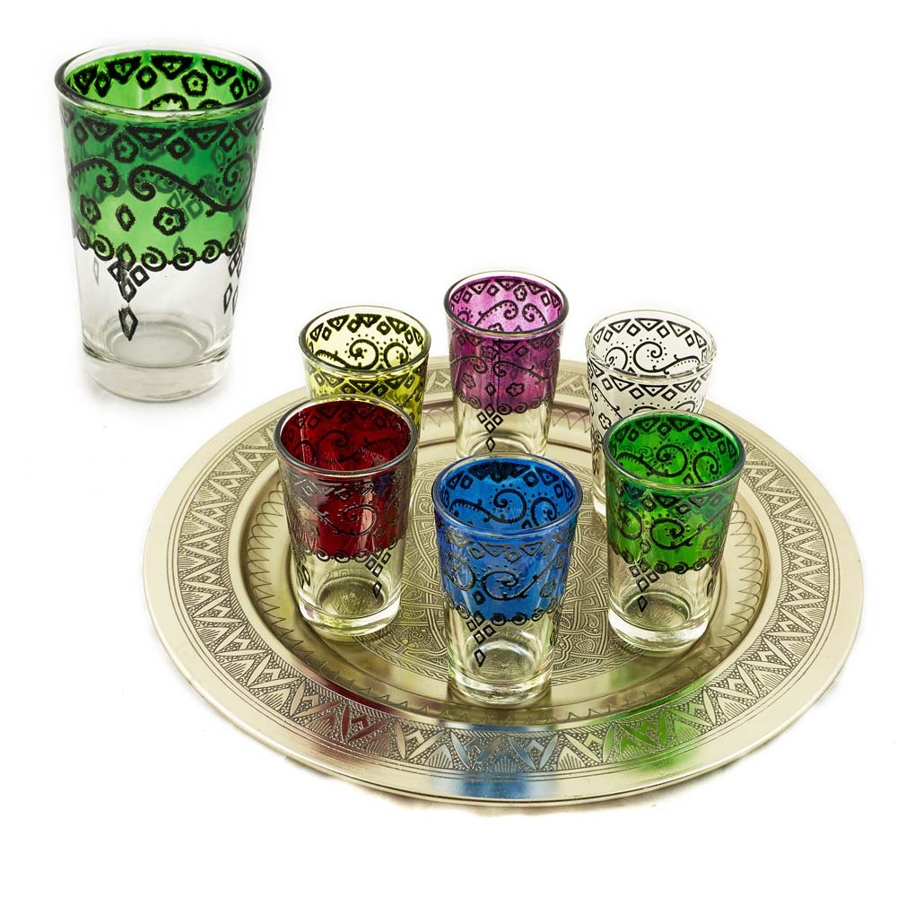 Juego 6 Vasos de Té Grabados - Relieve Diseño Floral Henna