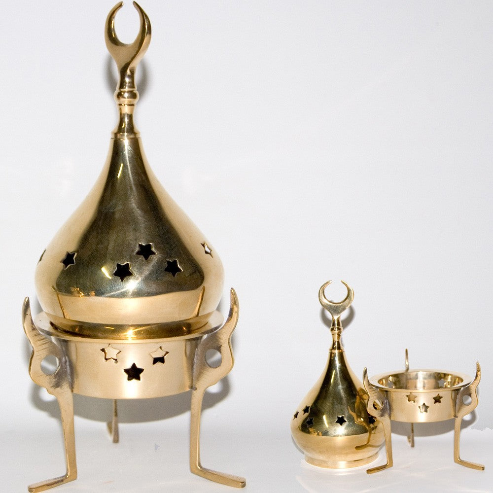 Incensario Bronce Cúpula Luna - Grabado - Calado - 3 Patas