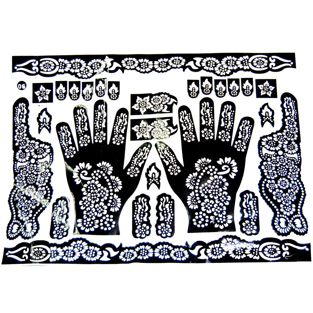 Plantilla Adhesiva Tatuajes Henna - Pies y Manos - 1 Solo Uso