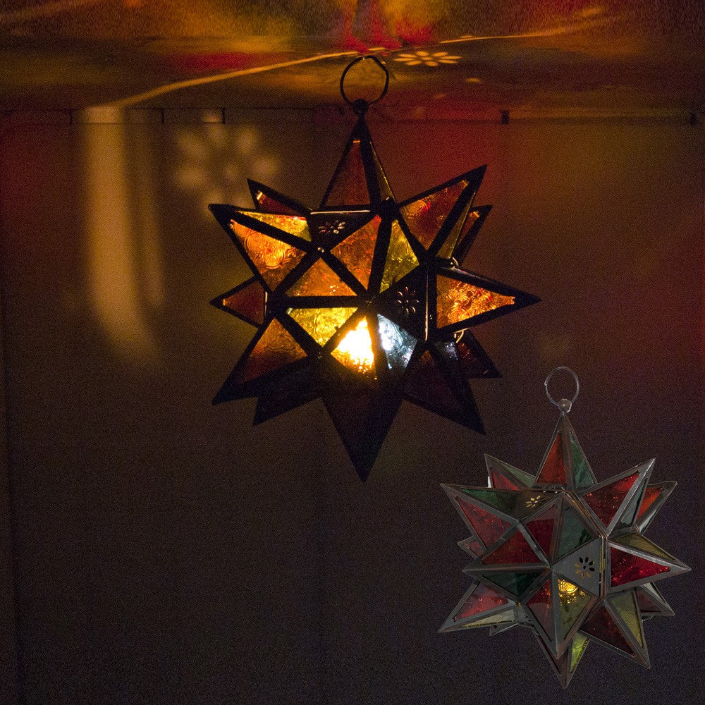 Farol Vela Estrella Multicolor-Calado Arabe - 18 puntas - 35 cm