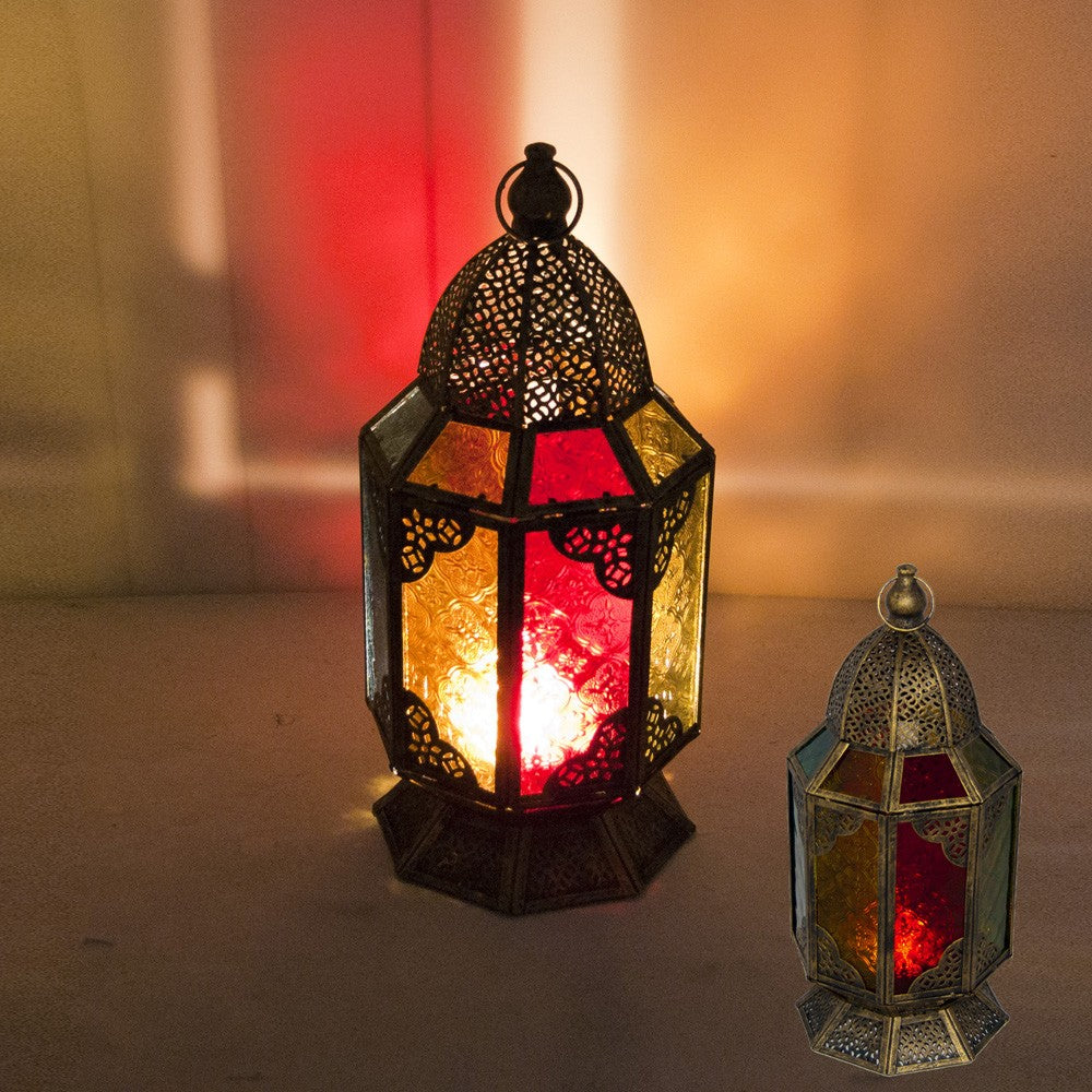 Farol Vela - Octogonal - Calado Árabe Envejecido - Multicolor