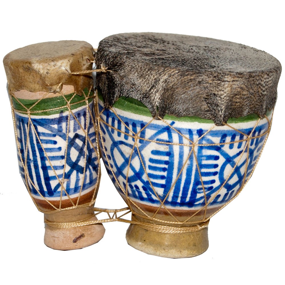 Mini Djembe Cerámica y Piel  - Tambor - Pintado - Artesano