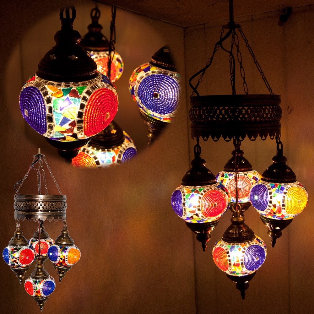 Lampara Turca - 4 Bolas Cristal Murano - Mosaico - 75 cm