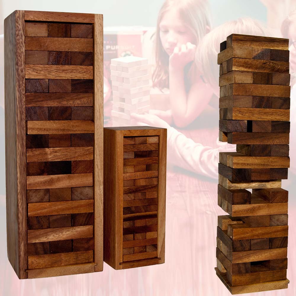 Puzzle Madera Torre - Jenga - Caja Madera Transporte - 3 Tamaños