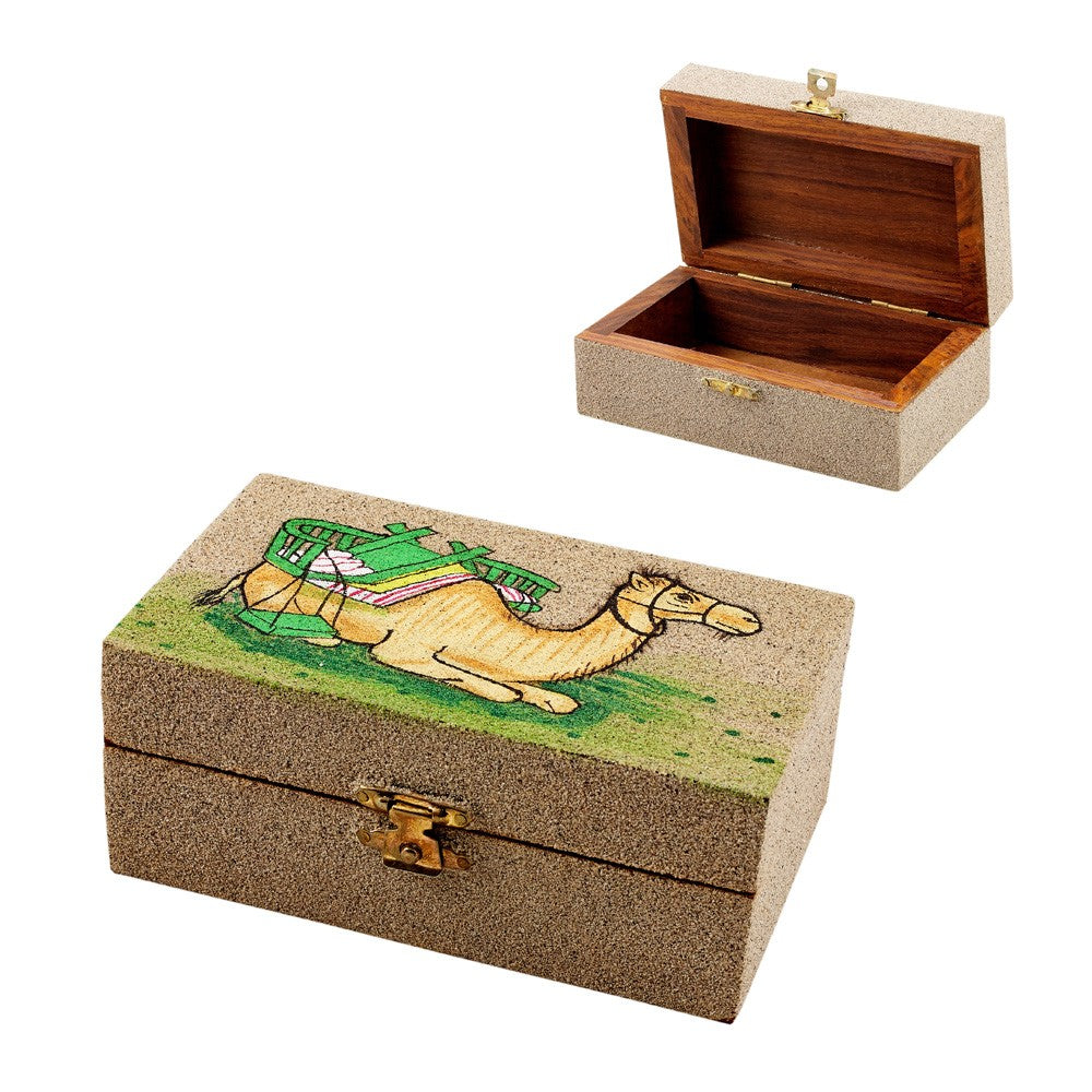 Caja Madera - Diseño Camello -  Pintado con Tierra - 13 cm