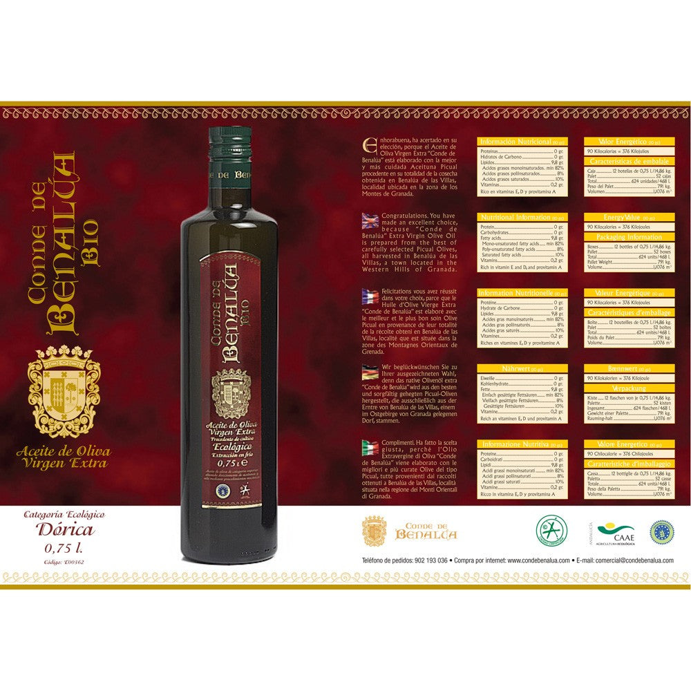 Aceite de Oliva Virgen Extra Ecológico -750 ml- Conde de Benalua