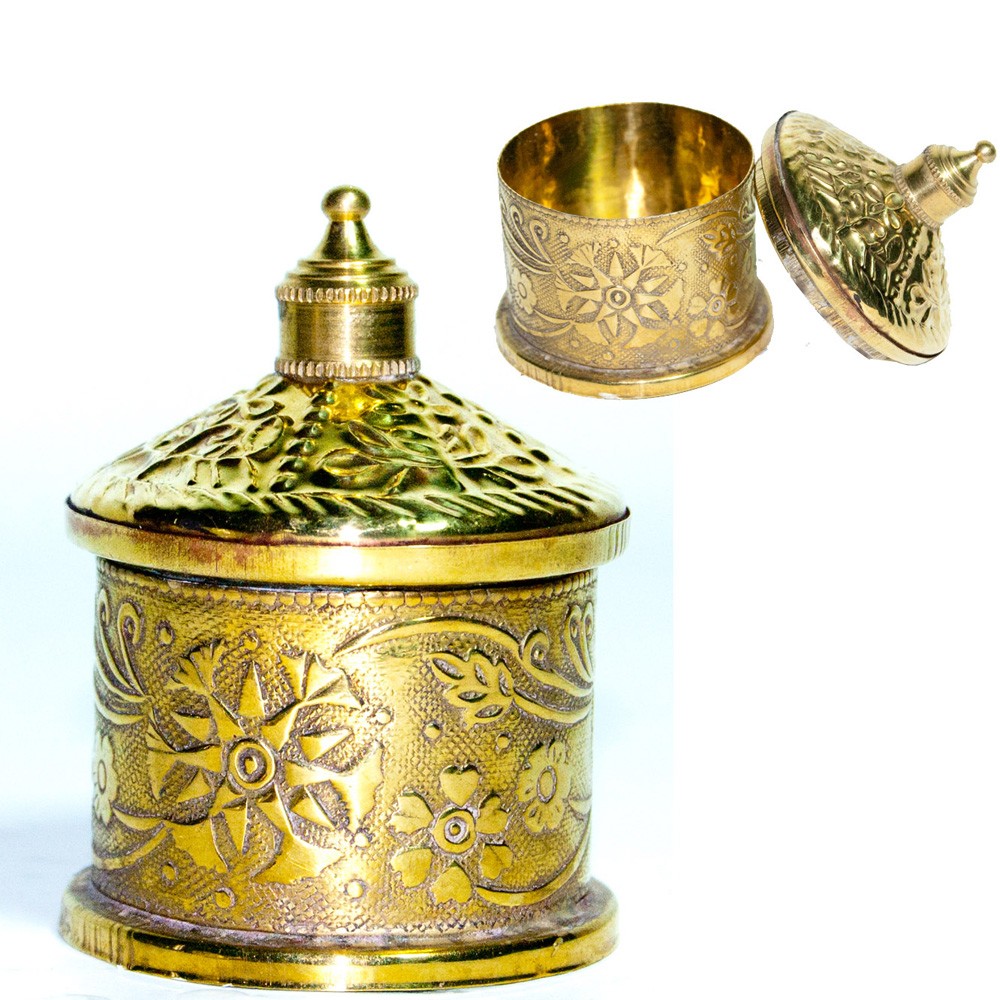 Cajita Bronce - Grabado Floral Relieves - 6 cm
