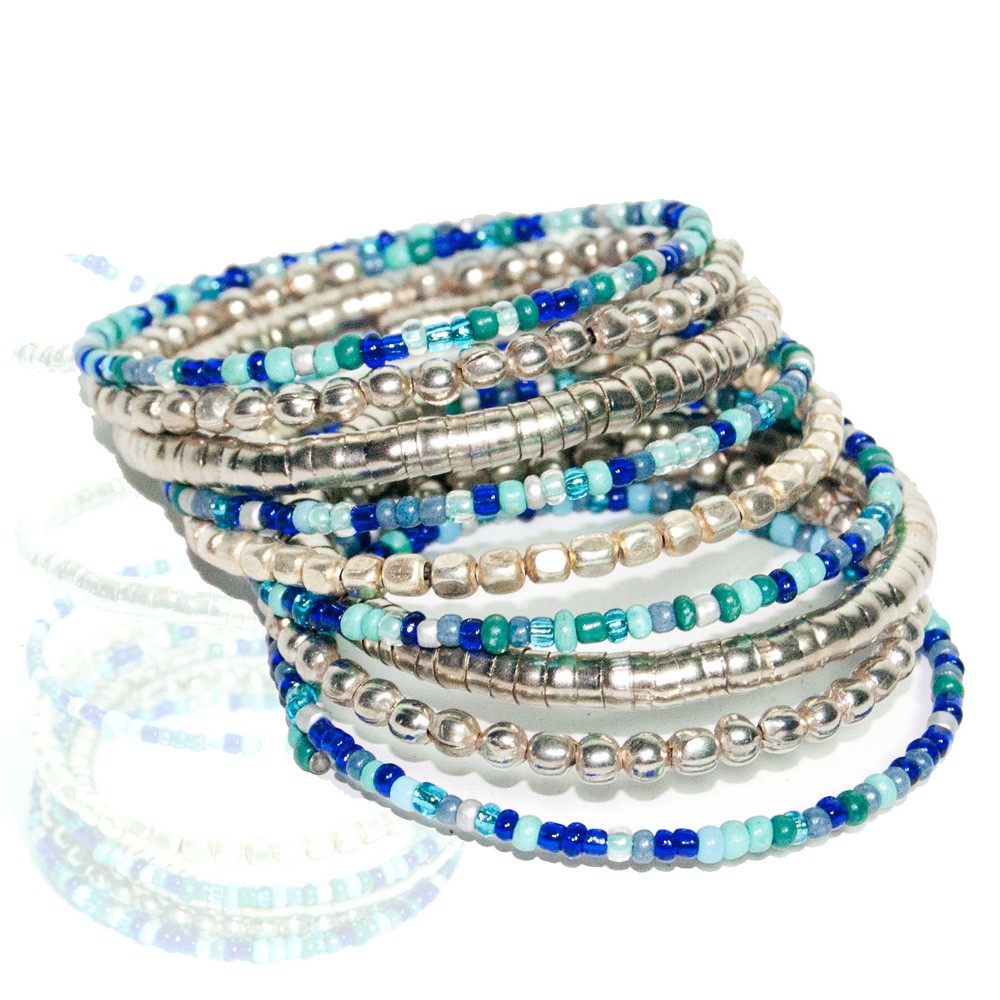 Brazalete Plateado y Turquesa - Flexible - 6 cm