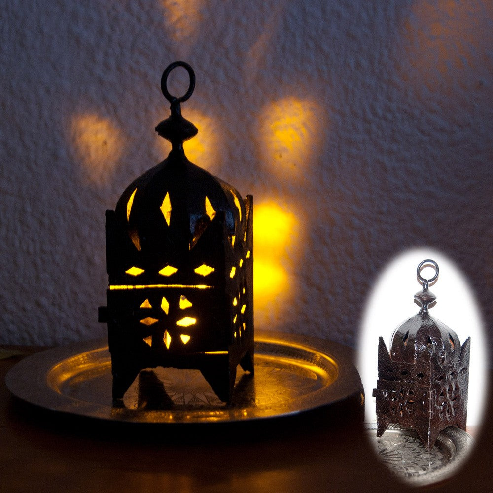 Farol Mini Cuadrado de Hierro para Vela  - Forja Calada - 18 cm