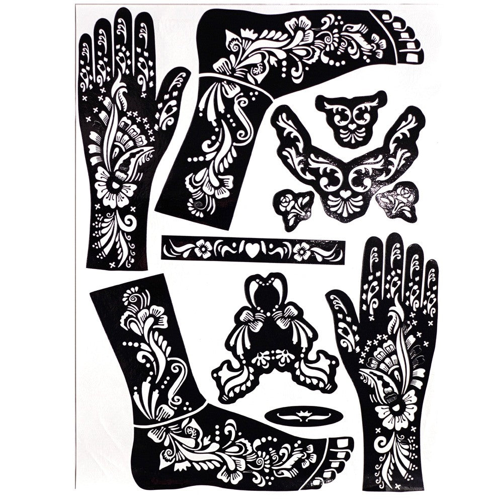 Plantilla Adhesiva Tatuajes Henna - Pies y Manos - 1 Solo Uso