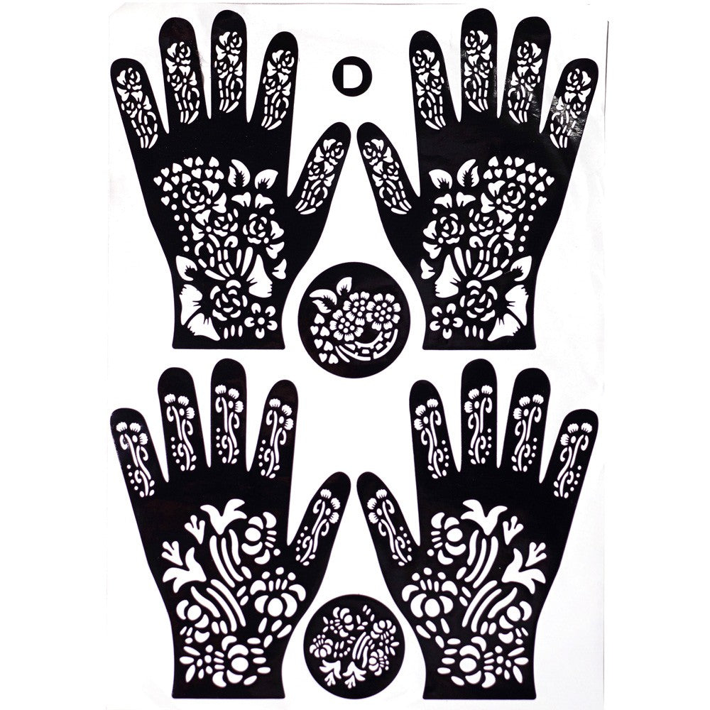 Plantilla Adhesiva Tatuajes Henna - Pies y Manos - 1 Solo Uso