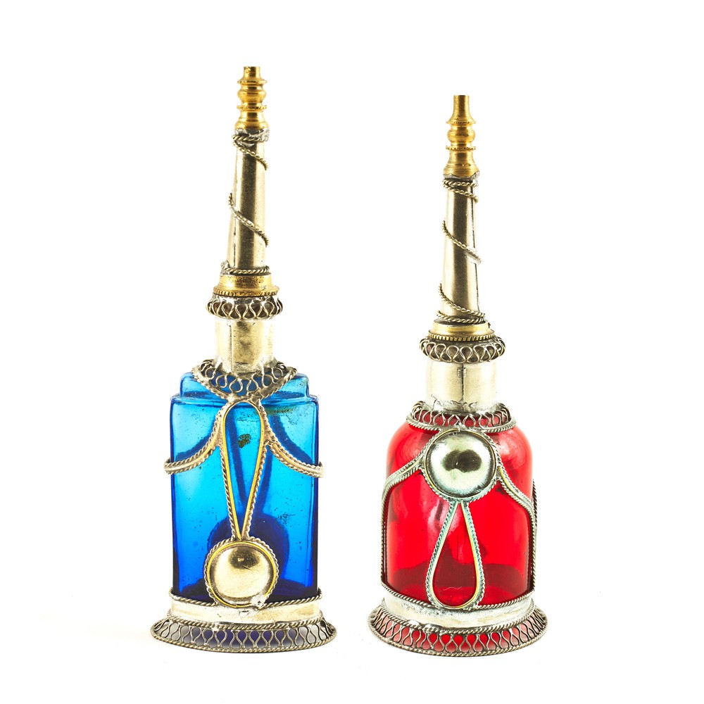 Perfumero Mediano Alpaca y Vidrio - Varios Colores - 15 cm
