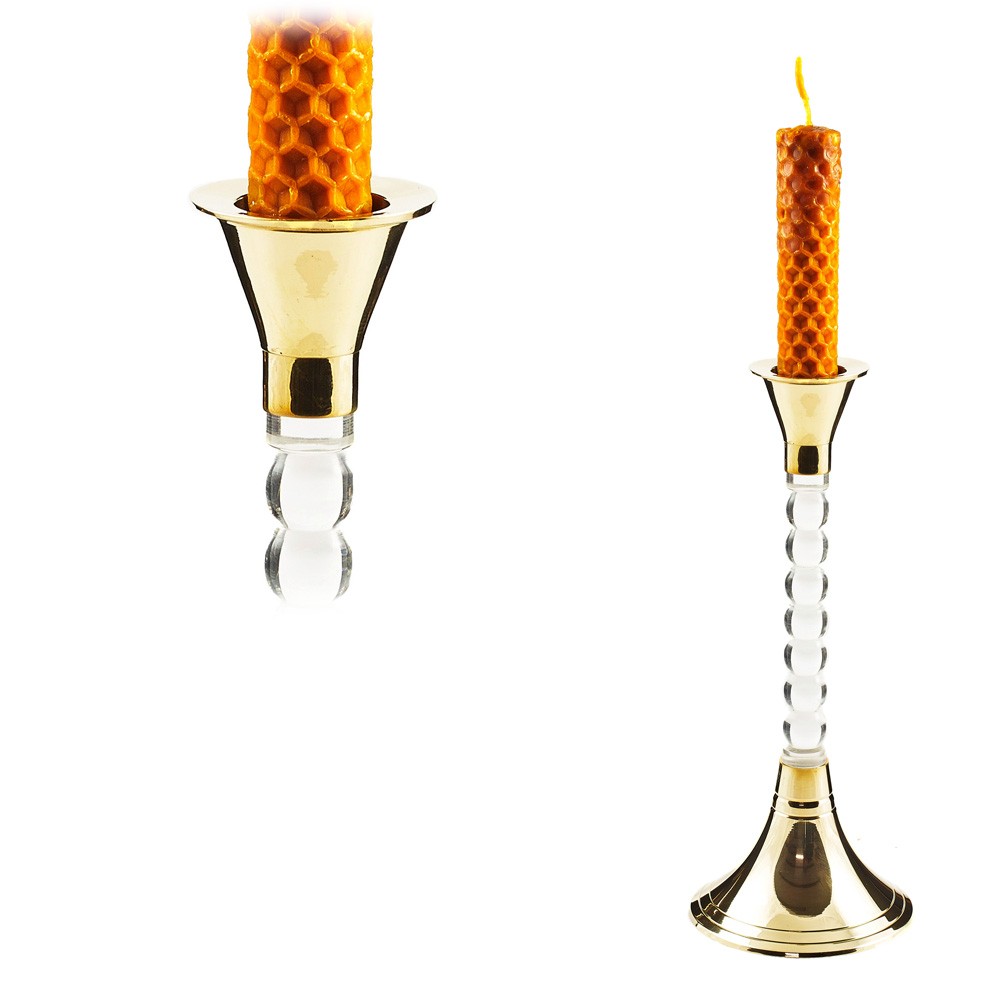 Portavelas Bronce y Cristal - Esferas - Alargado -  18 cm
