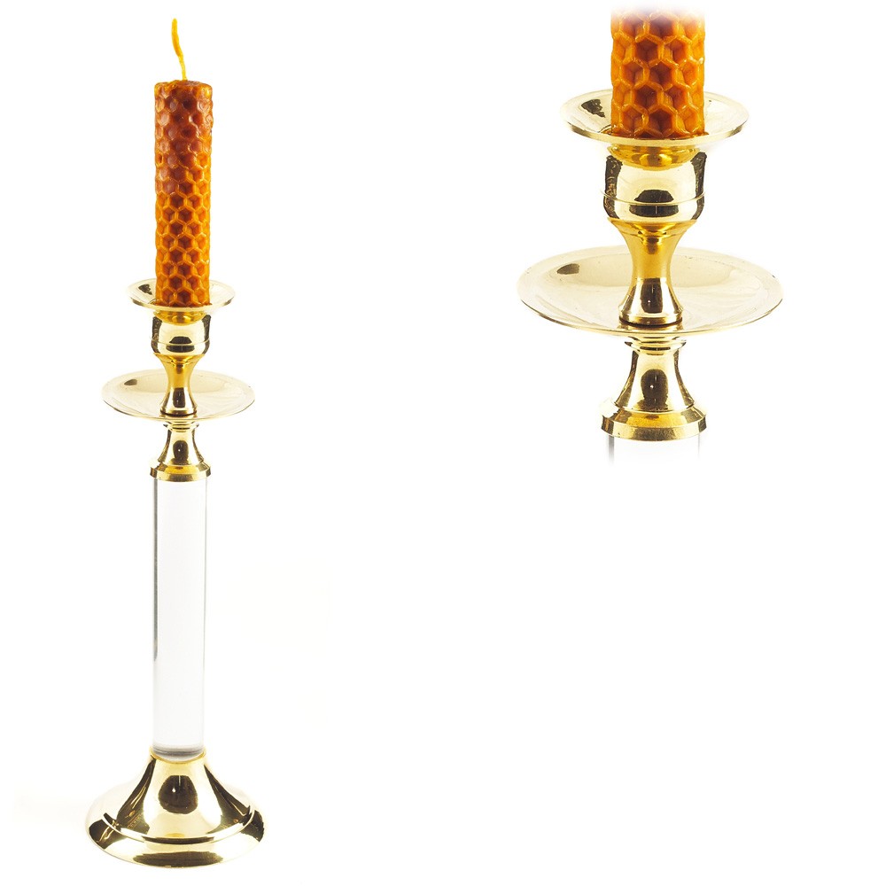 Portavelas Bronce y Cristal  - Alargado -  20 cm