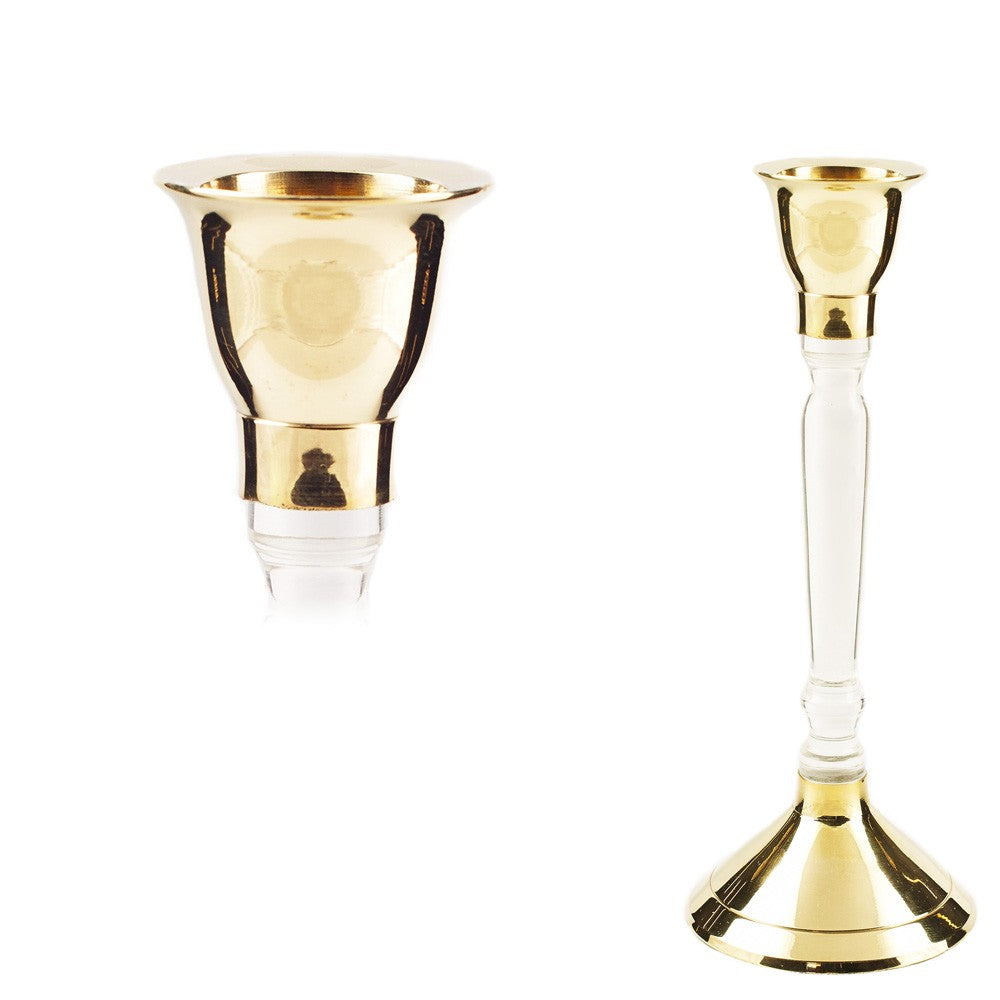 Portavelas Bronce y Cristal  - Alargado -  20 cm