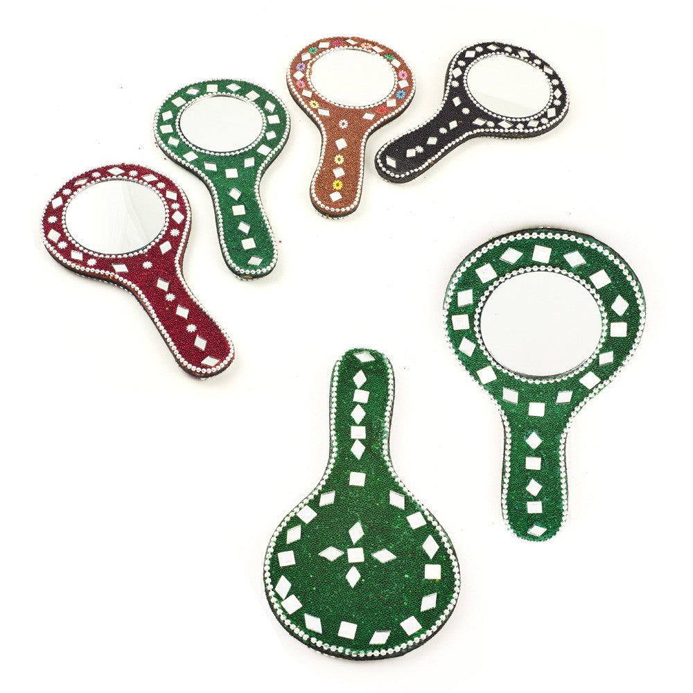 Espejo de Mano con Brillantes - 14 x 7,5 cm - Varios Colores