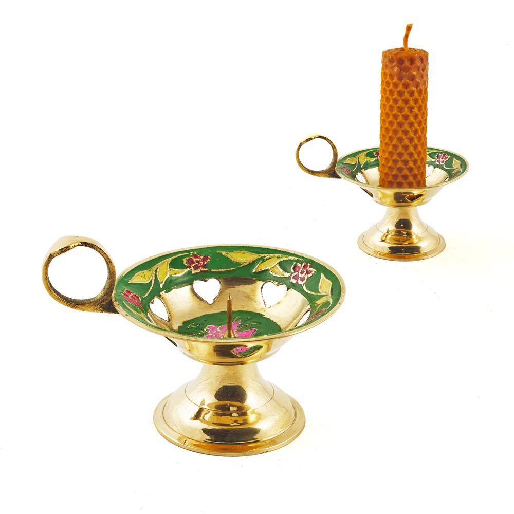 Portavelas Anilla Bronce Soporte - Diseño Floral Corazón -8 cm