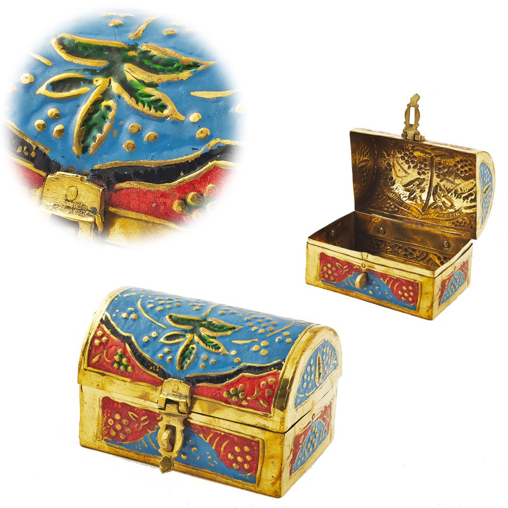 Baúl Bronce Pintado - Multicolor - Diseño Floral - 10 cm