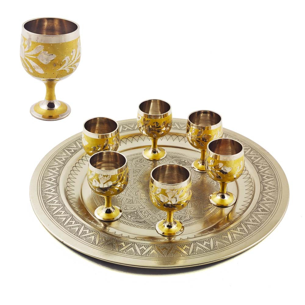 Juego 6 Vasos de Té Bronce - Diseño Floral - 7,5 cm