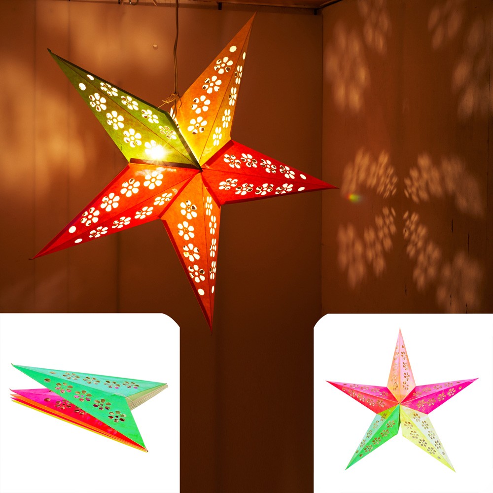 Lámpara Papel Estrella - Plegable - Modelo Multicolor Brillante