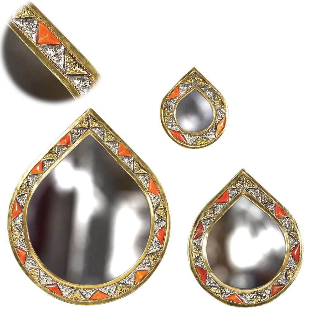 Juego 3 Espejos Modelo Gota- Alpaca Hueso y Latón - Diseño Arabe