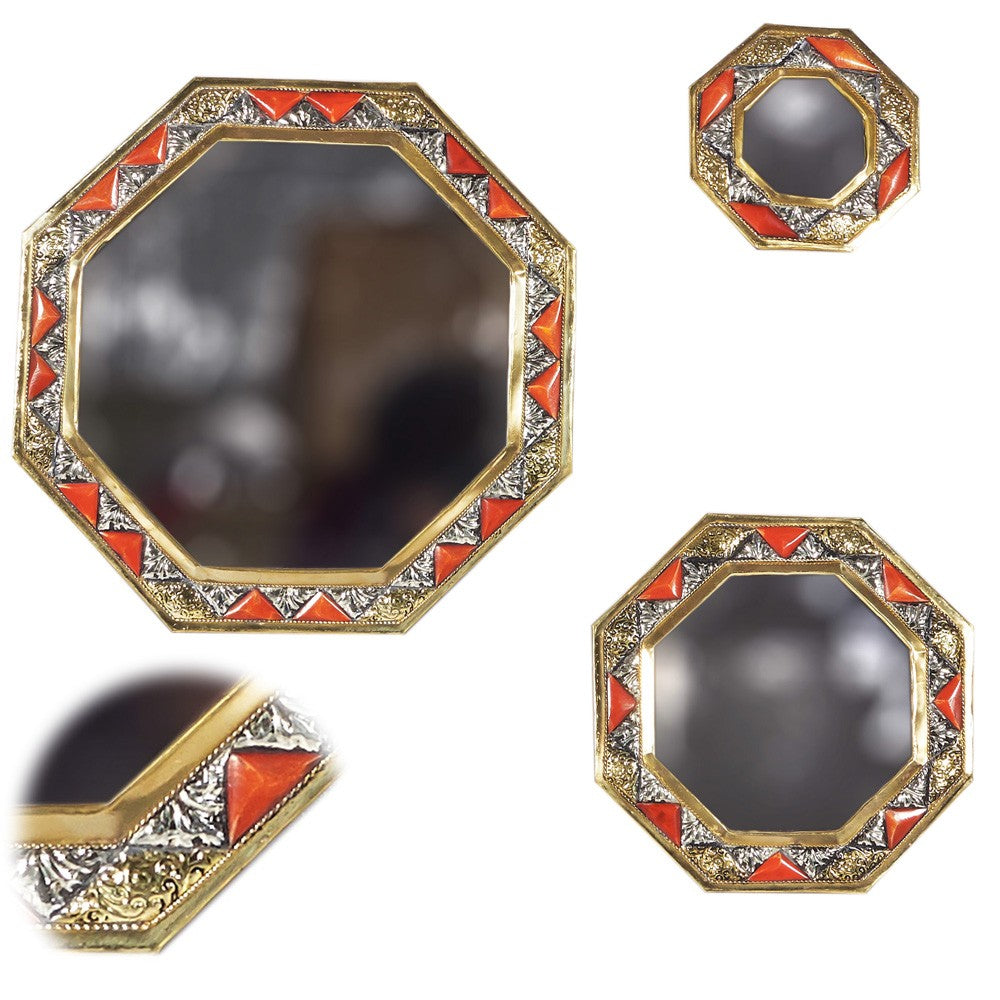 Juego 3 Espejos Octogonal - Alpaca Hueso y Latón - Diseño Arabe