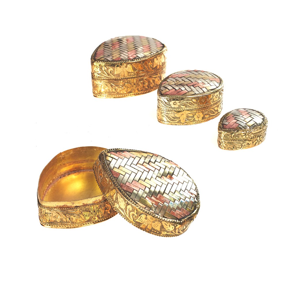 Tres Cajitas Bronce y Alpaca Trenzado - Modelo Gota