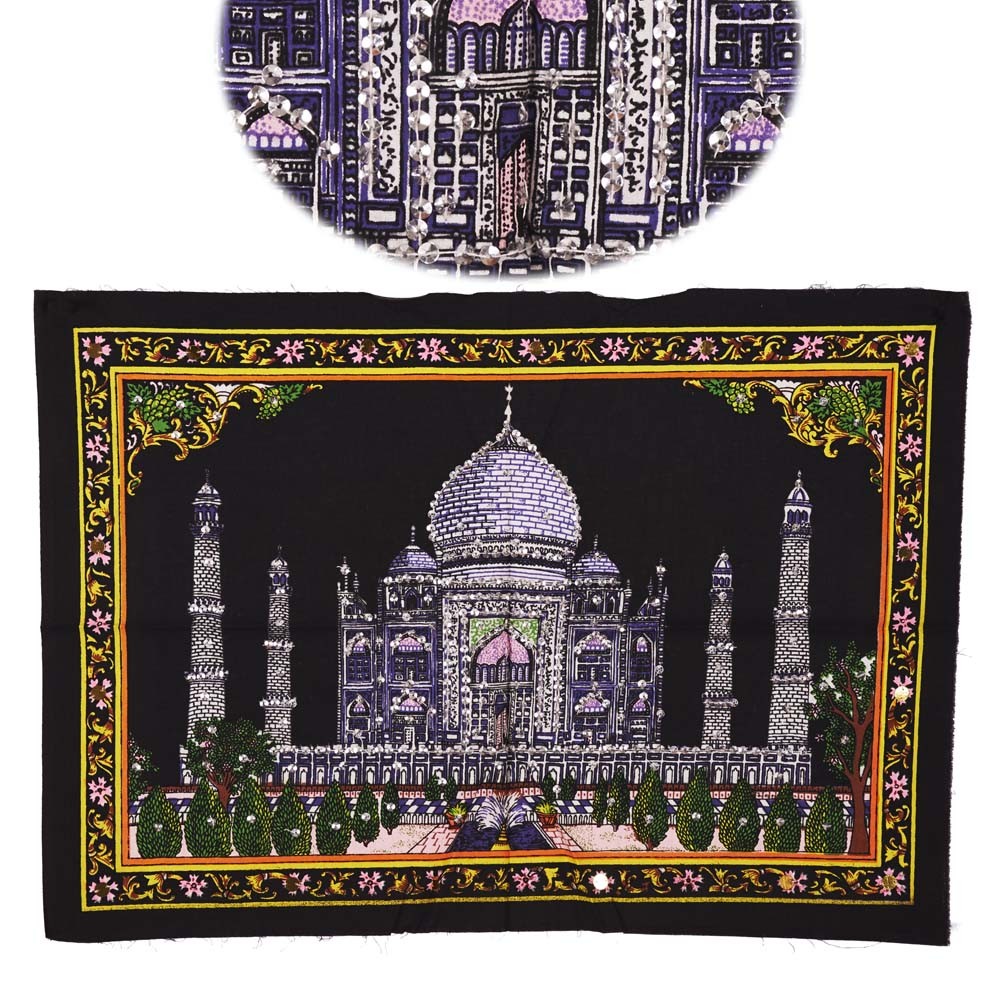 Tela Algodon India- Mezquita Taj Mahal -Lentejuelas-55 x 40 cm.