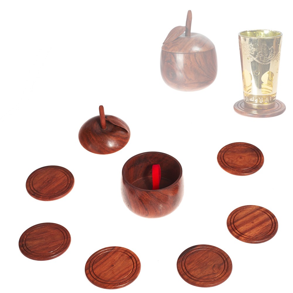 6 Posavasos Madera - Funda Manzana - 7 cm
